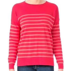 DKNY Womens Dark Peony Pink Striped Long Sleeves Pullover Sweater M $145